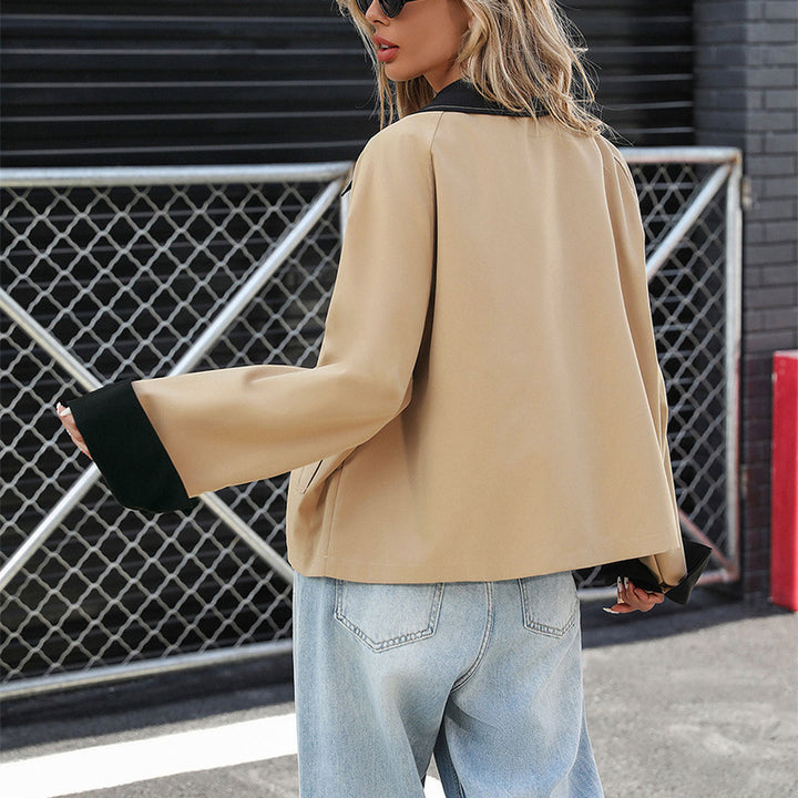 Damen Oversized Jacke mit kontrastierendem Kragen und Knopfverschluss Drune