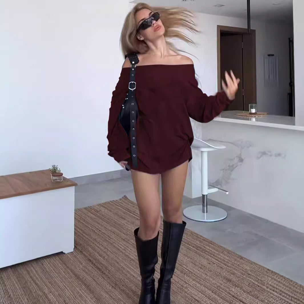 Damen Off-Shoulder Bluse mit Lockere Passform und Knötchen-Detail Drune