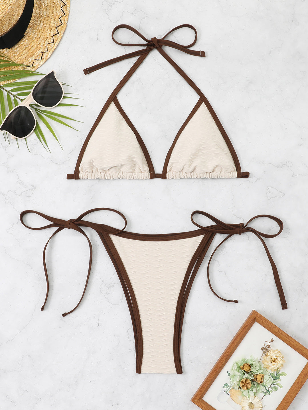 Damen Triangel-Bikini mit verstellbaren Trägern und hochwertigem Wellenmuster Drune