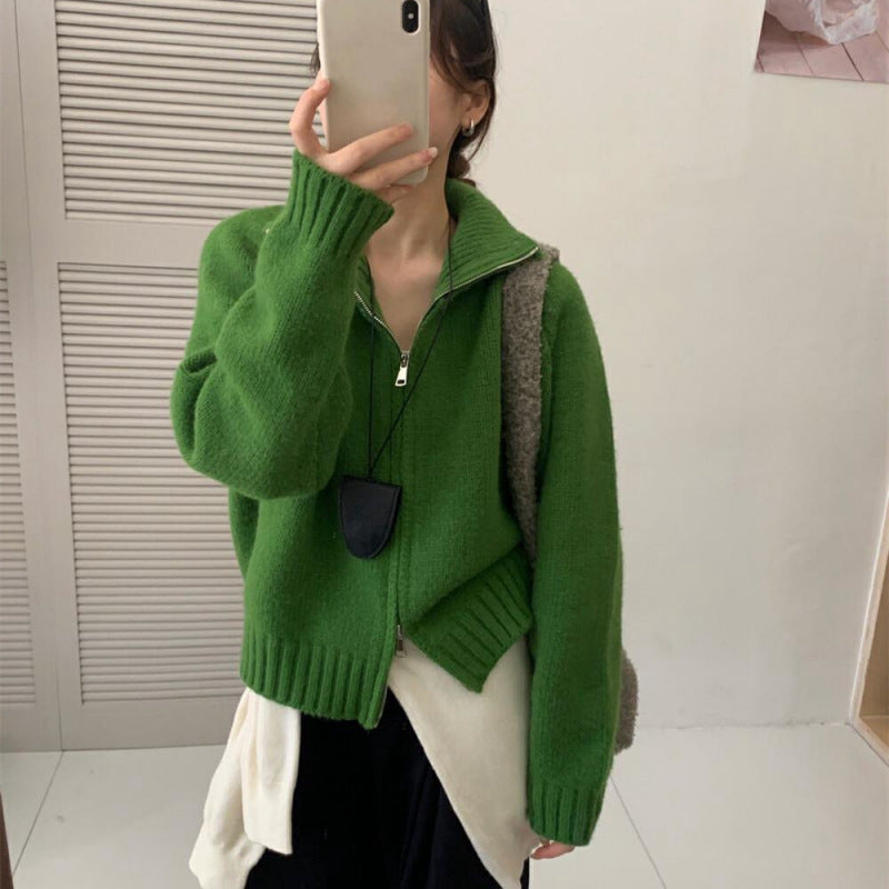 Damen Grobstrickjacke mit hohen Kragen und praktischem Reißverschluss Drune
