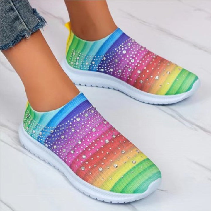 Damen Sneakers mit funkelnden Strass-Applikationen und elastischem Strick-Obermaterial Drune