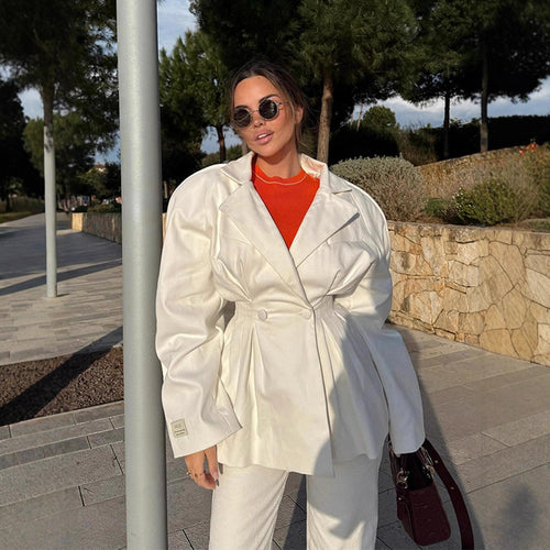 Damen modische Oversized-Blazerjacke mit ausgefallenem Schnitt Drune