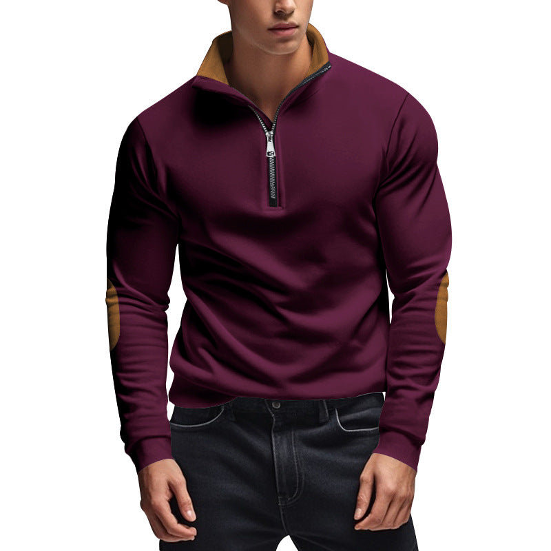 Herren Sweatshirt mit hochwertigem Stehkragen und eleganten Lederakzenten Drune