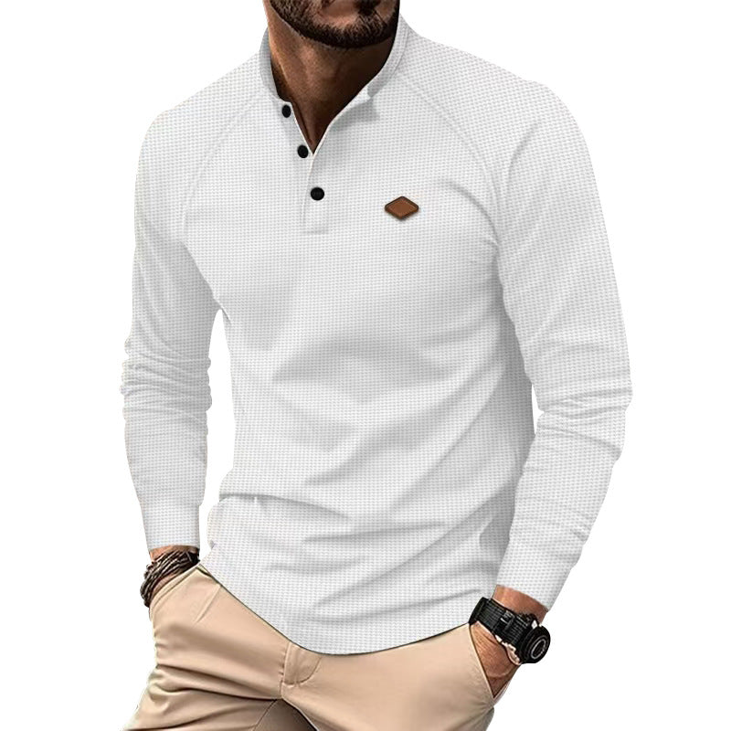 Herren Langarm-Henley-Shirt mit strukturierter Oberfläche und modischen Knopfdetails Drune