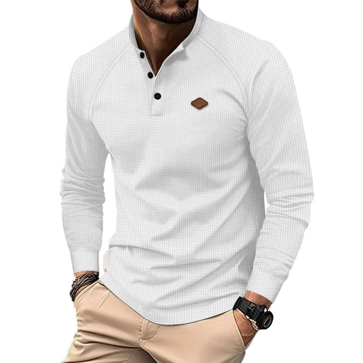 Herren Langarm-Henley-Shirt mit strukturierter Oberfläche und modischen Knopfdetails Drune