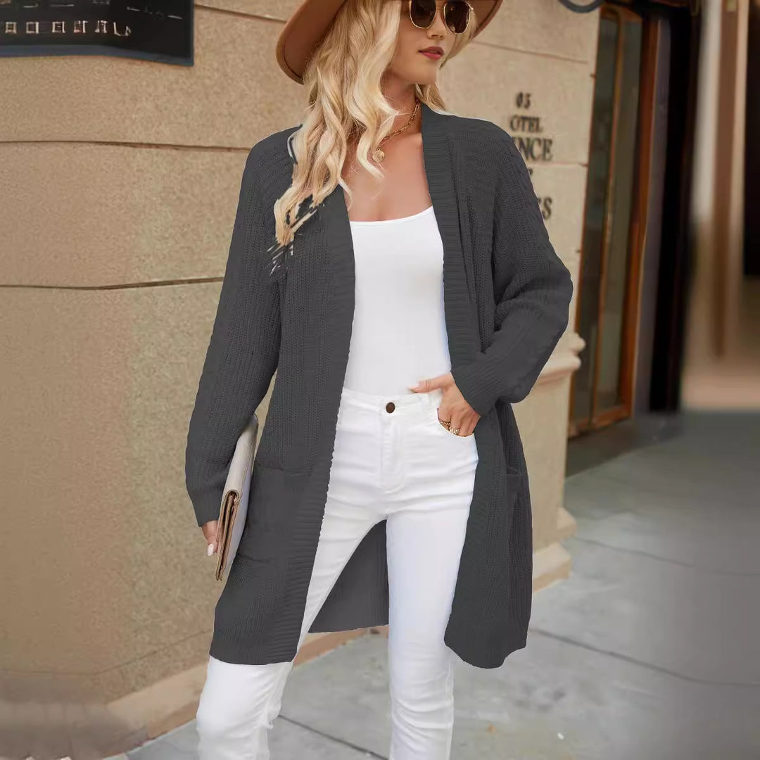 Damen Kabelstrick Offene-Front Cardigan mit Taschen Drune