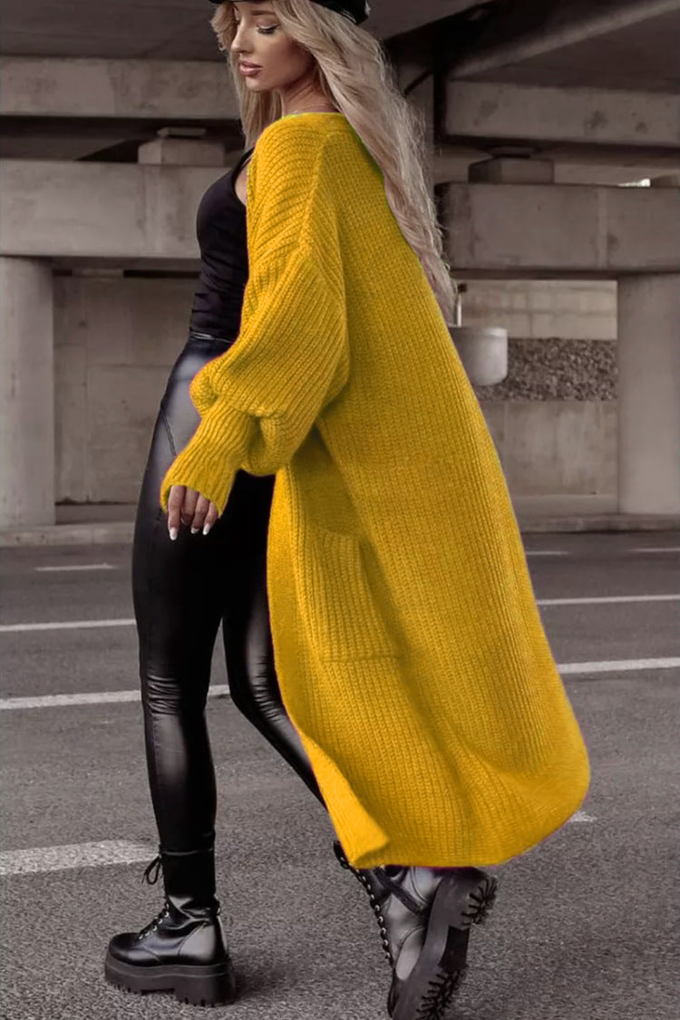 Damen Langer Strickcardigan mit tieferem Rückensaum und lässigem Schnitt Drune