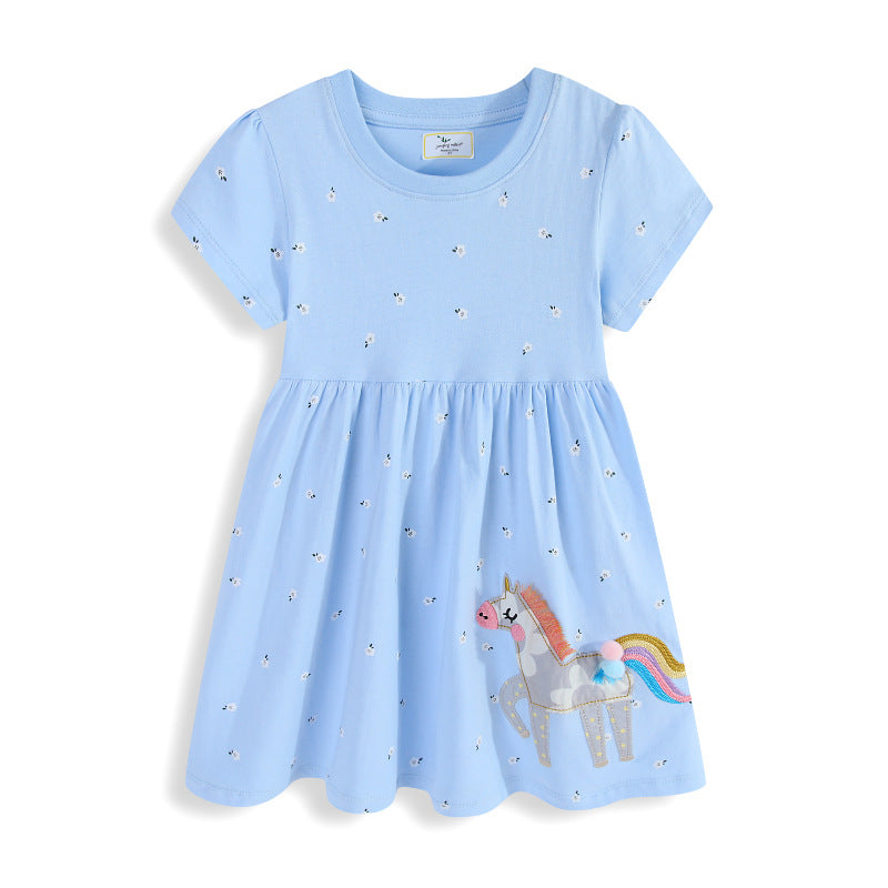 Mädchen Baumwollkleid mit süßer Einhorn-Stickerei Drune