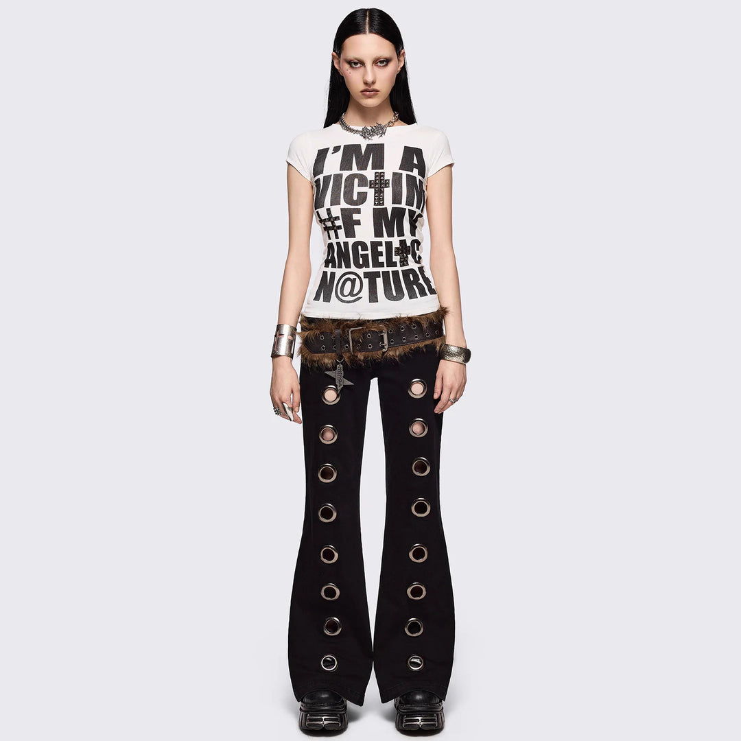 Damen Flared Jeans mit dekorativen Ösen Drune
