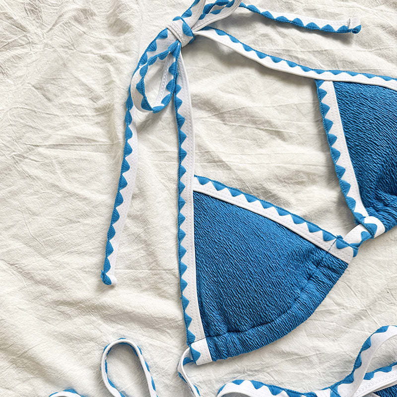 Damen Triangel-Bikini mit verspielten Bindebändern und feiner Struktur Drune