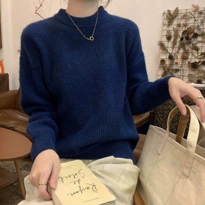 Damen Eleganter Feinstrickpullover mit hohem Kragen und lockerer Passform Drune