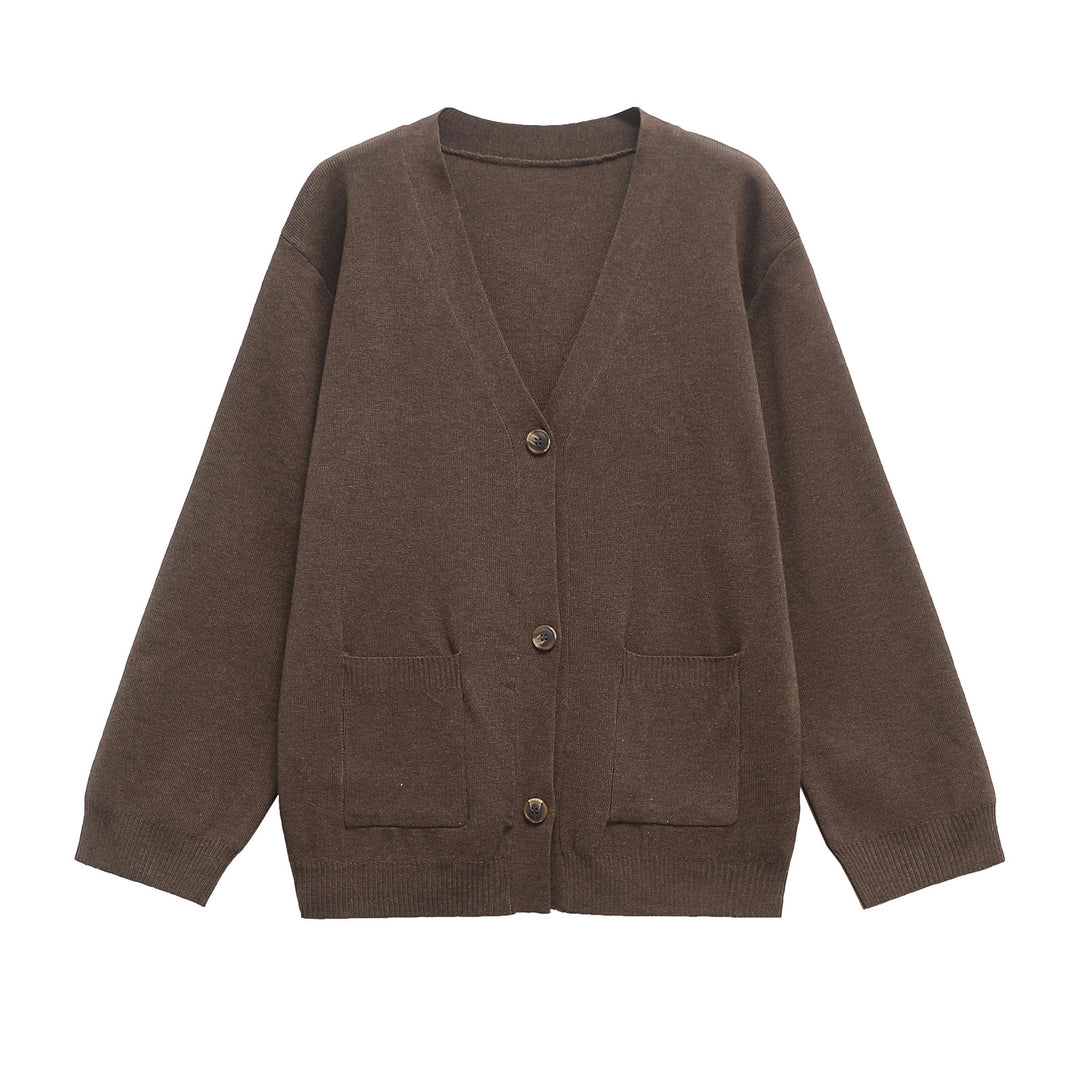 Damen Strickjacke mit tiefem V-Ausschnitt und praktischen Taschen Drune