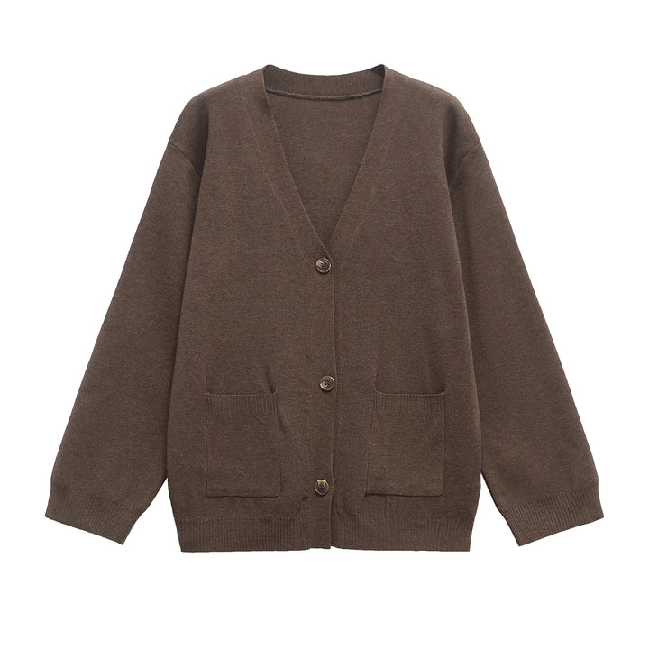 Damen Strickjacke mit tiefem V-Ausschnitt und praktischen Taschen Drune