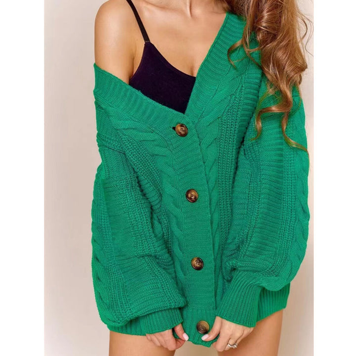 Damen Grobstrick-Cardigan mit großen Knöpfen und voluminösen Ärmeln Drune