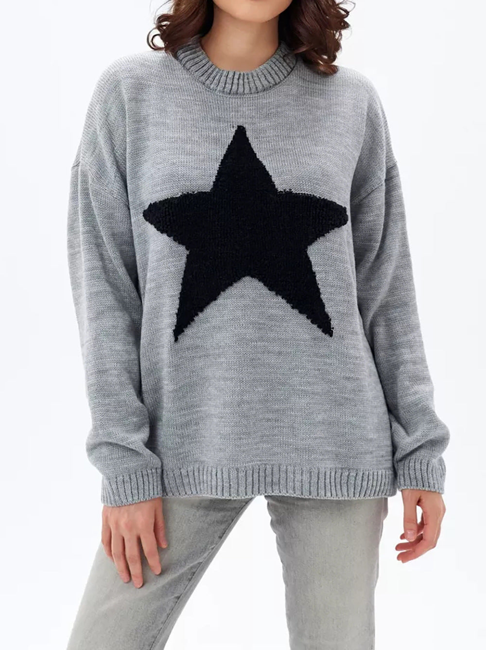 Damen Grobstrickpullover mit auffälligem Sternmotiv und lässigem Schnitt Drune