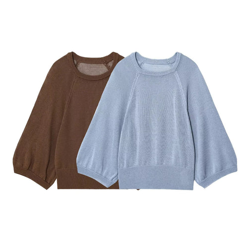Damen lässiger Pullover mit Weitärmeln und elastischem Bund Drune