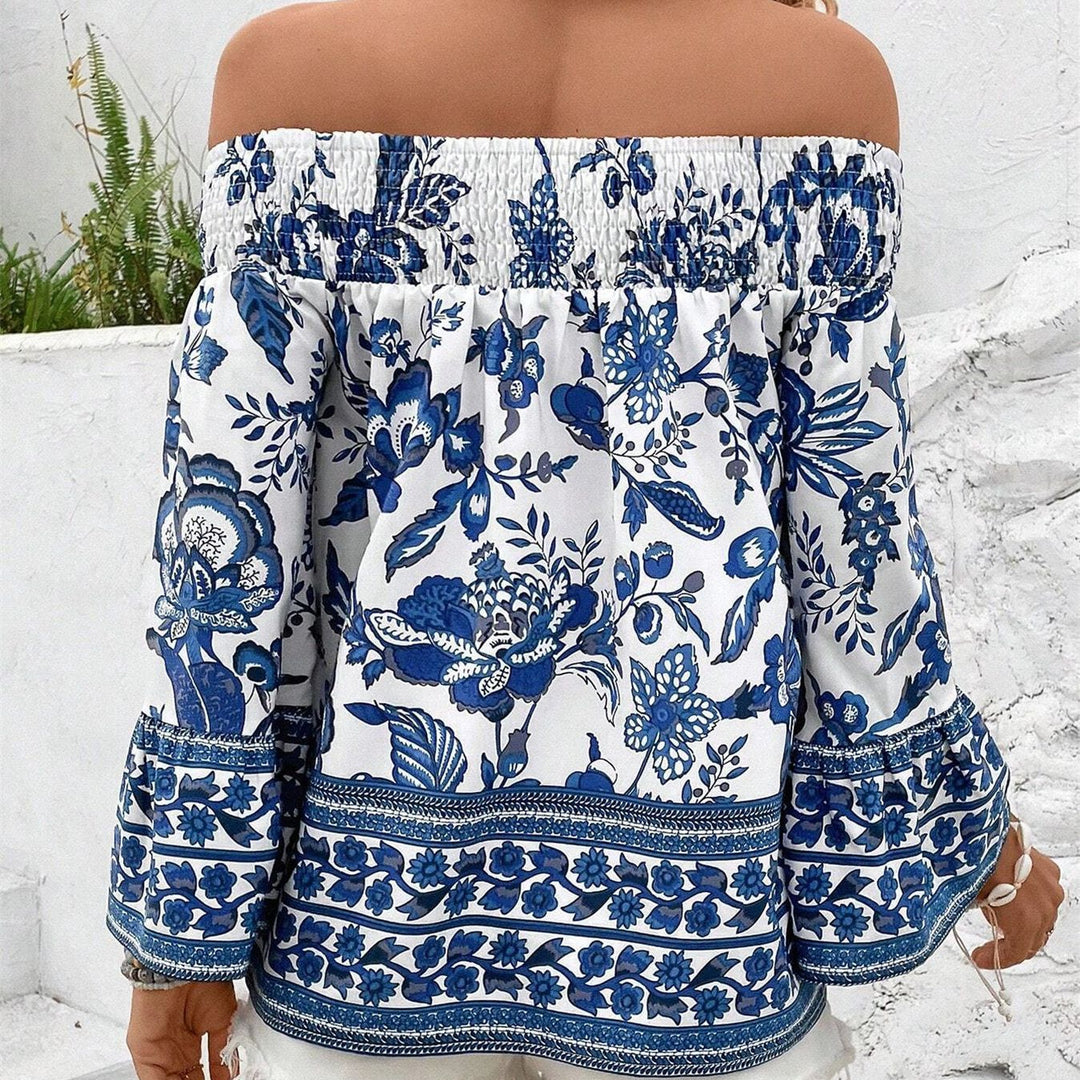 Damen Off-Shoulder Bluse mit floralen Mustern und elastischem Bündchen Drune