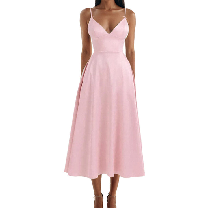 Damen Elegantes Maxikleid mit V-Ausschnitt und fließendem Rock Drune