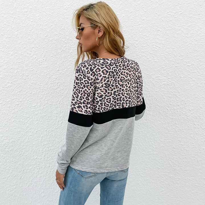 Damen lässiger Pullover mit kontrastierendem Leo-Print Drune