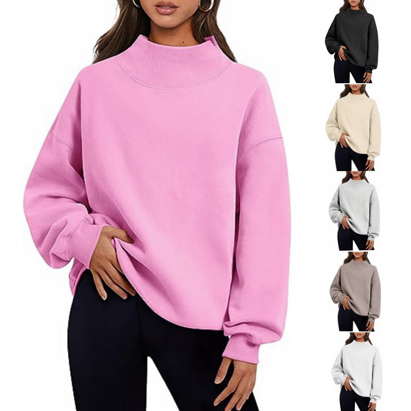 Damen lässiger Sweatpullover mit hohem Kragen und weiten Ärmeln Drune