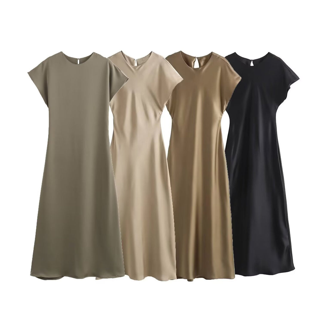 Damen elegantes Maxikleid mit fließendem Schnitt und modernem V-Ausschnitt Drune