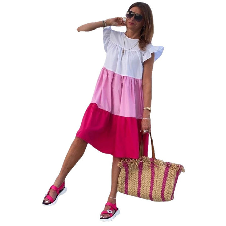 Damen Sommerkleid mit voluminösem Rock und Rüschenärmeln Drune