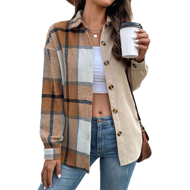 Damen Hemdblusenjacke im karierten Design mit Knopfverschluss Drune