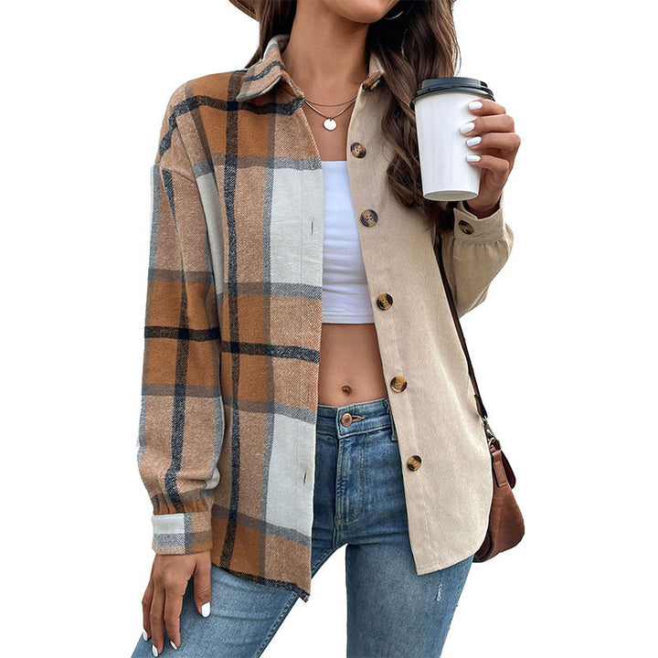 Damen Hemdblusenjacke im karierten Design mit Knopfverschluss Drune