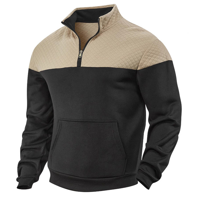 Herren nan gesteppter Halbzip-Sweatpullover mit Kängurutasche und Stehkragen Drune