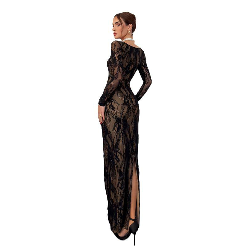 Damen Spitzenkleid mit langem Arm und luxuriösen Details Drune