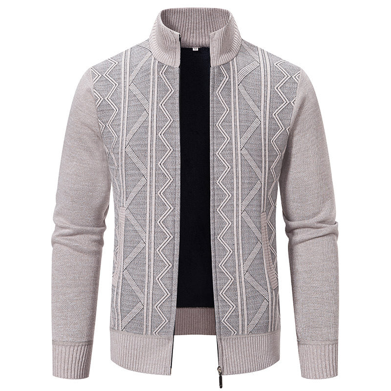 Herren elegante Strickjacke mit strukturiertem Zopfmuster und hohem Kragen Drune
