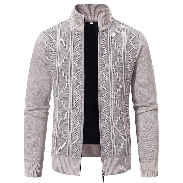 Herren elegante Strickjacke mit strukturiertem Zopfmuster und hohem Kragen Drune