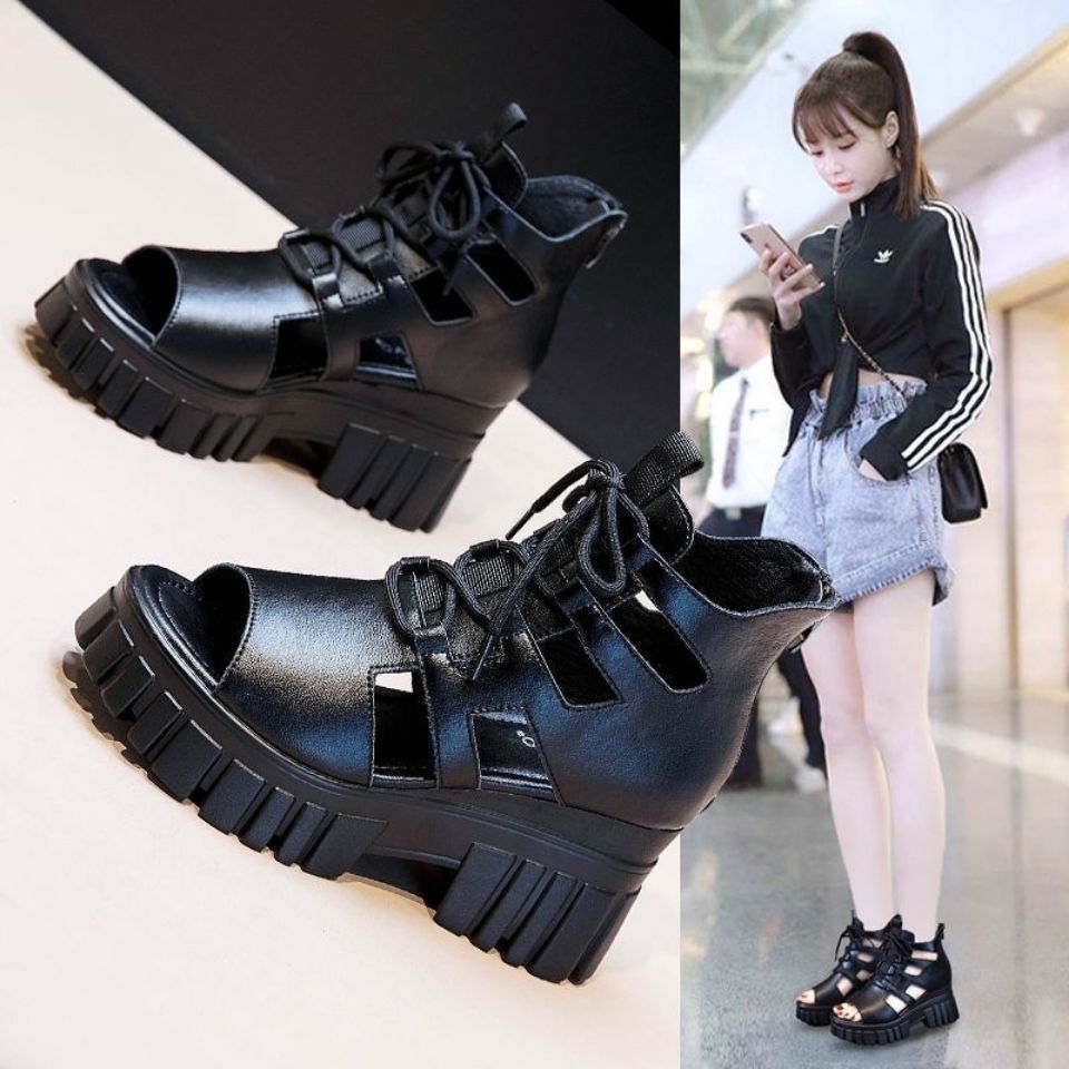 Damen Hochfrontige Schnürsandalen mit robustem Blockabsatz Drune