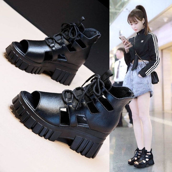 Damen Hochfrontige Schnürsandalen mit robustem Blockabsatz Drune
