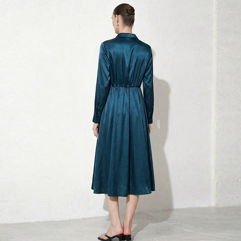 Damen Midi Hemdblusenkleid mit seidigem Glanz Drune