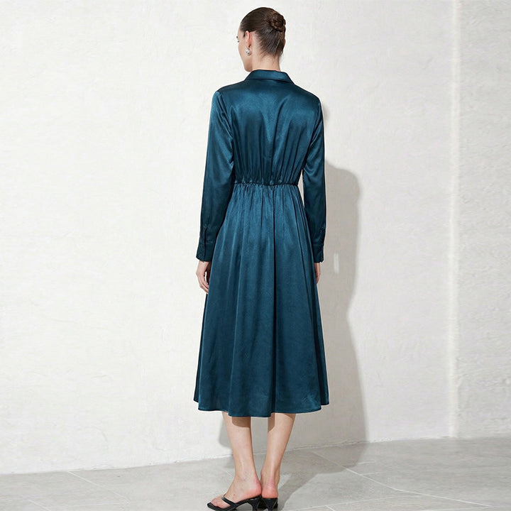 Damen Midi Hemdblusenkleid mit seidigem Glanz Drune