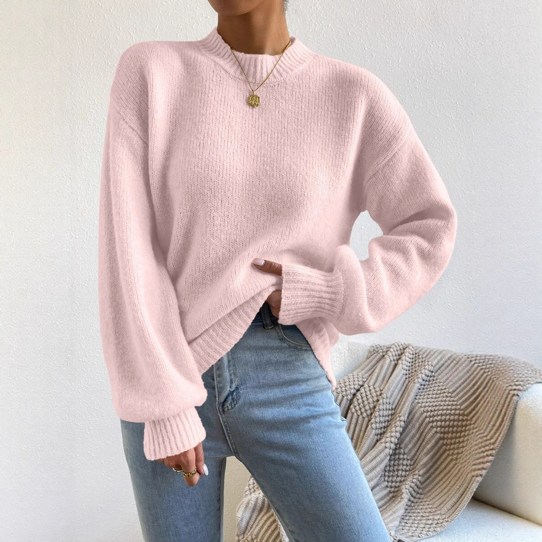 Damen lässiger Oversized-Pullover mit hohem Kragen und strukturiertem Design Drune