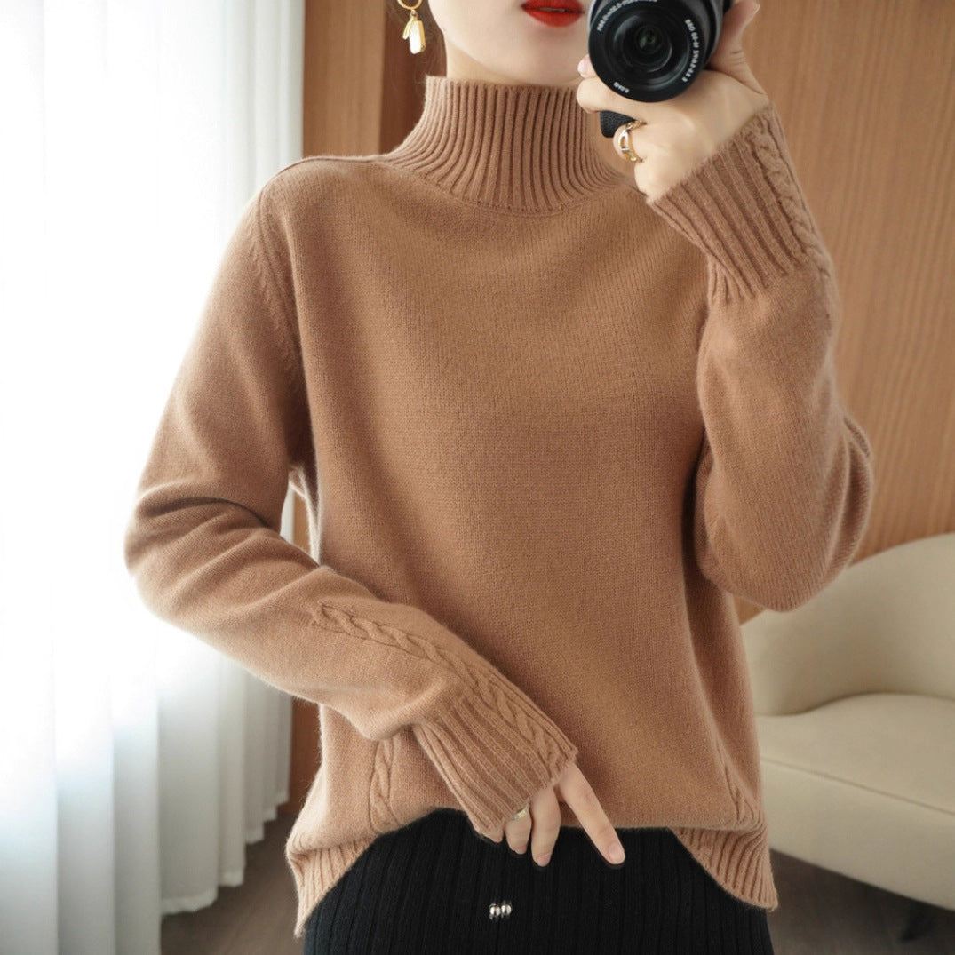Damen eleganter Pullover mit hohem Kragen und feiner Struktur Drune