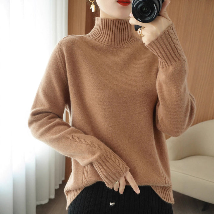 Damen eleganter Pullover mit hohem Kragen und feiner Struktur Drune