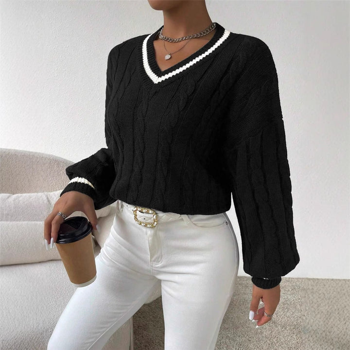 Damen Strickpullover mit modischem V-Ausschnitt und elegantem Zopfmuster Drune