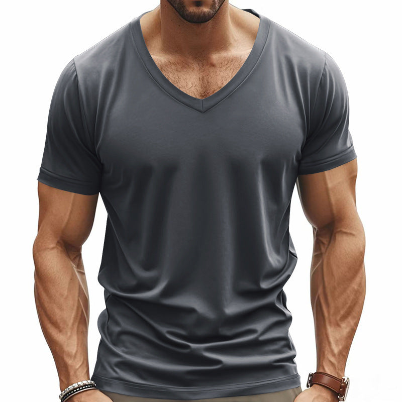 Herren nan V-Ausschnitt-T-Shirt aus Stretchbaumwolle mit ergonomischem Schulterschnitt und flachem Saum Drune