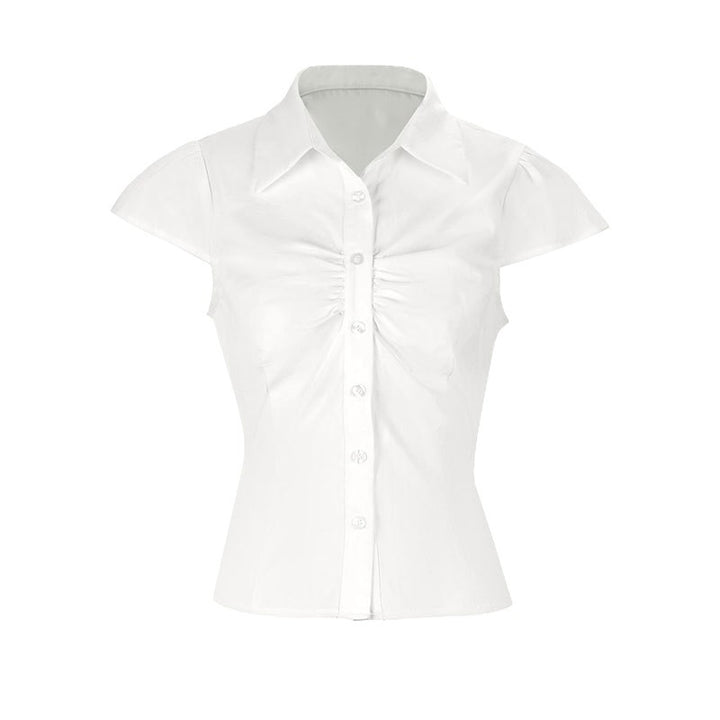 Damen elegante Bluse mit Raffung und schickem Kragen Drune