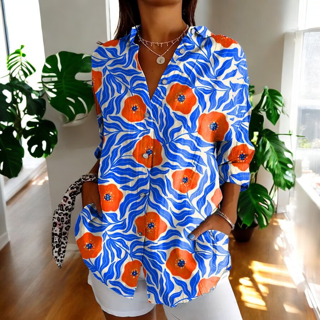 Drune | Lebhafte Bluse mit Blumenknöpfen für Damen