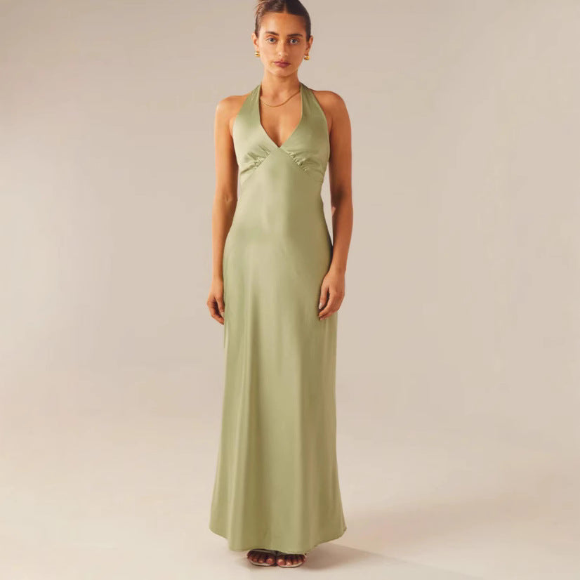 Damen Elegantes ärmelloses Hochzeitskleid mit Taillierungsband und fließendem Stoff Drune