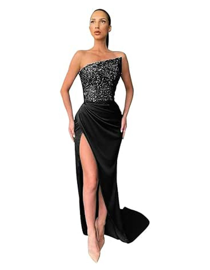 Damen Elegantes Abendkleid mit asymmetrischem Oberteil und hohem Beinschlitz Drune