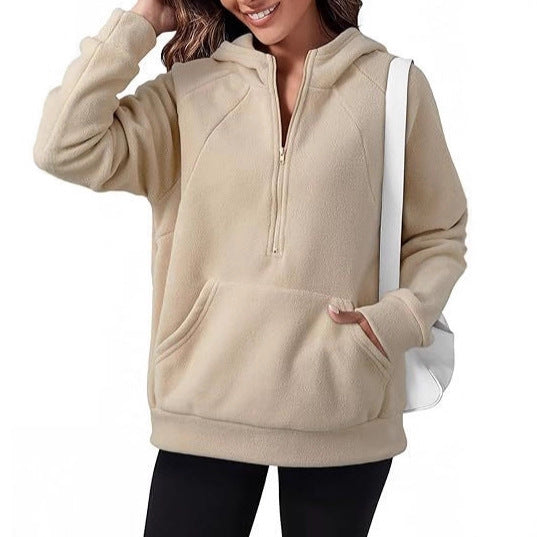 Damen Fleece Kapuzenshirt mit praktischer Kängurutasche Drune