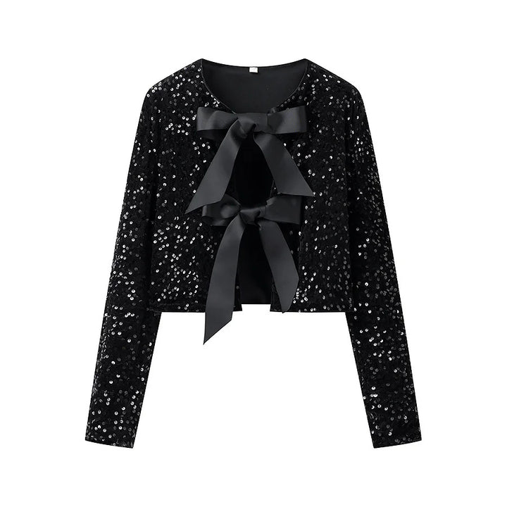 Damen modische Kurzjacke mit eleganten Bindebändern Drune