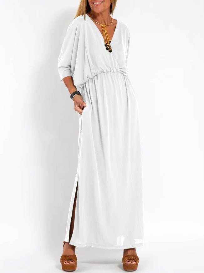 Damen Lässiges Maxikleid mit tiefem V-Ausschnitt und seitlichen Schlitzen Drune
