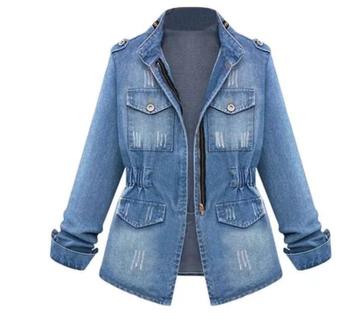 Damen Denim-Jacke mit praktischen aufgesetzten Taschen und Kordelzug Drune