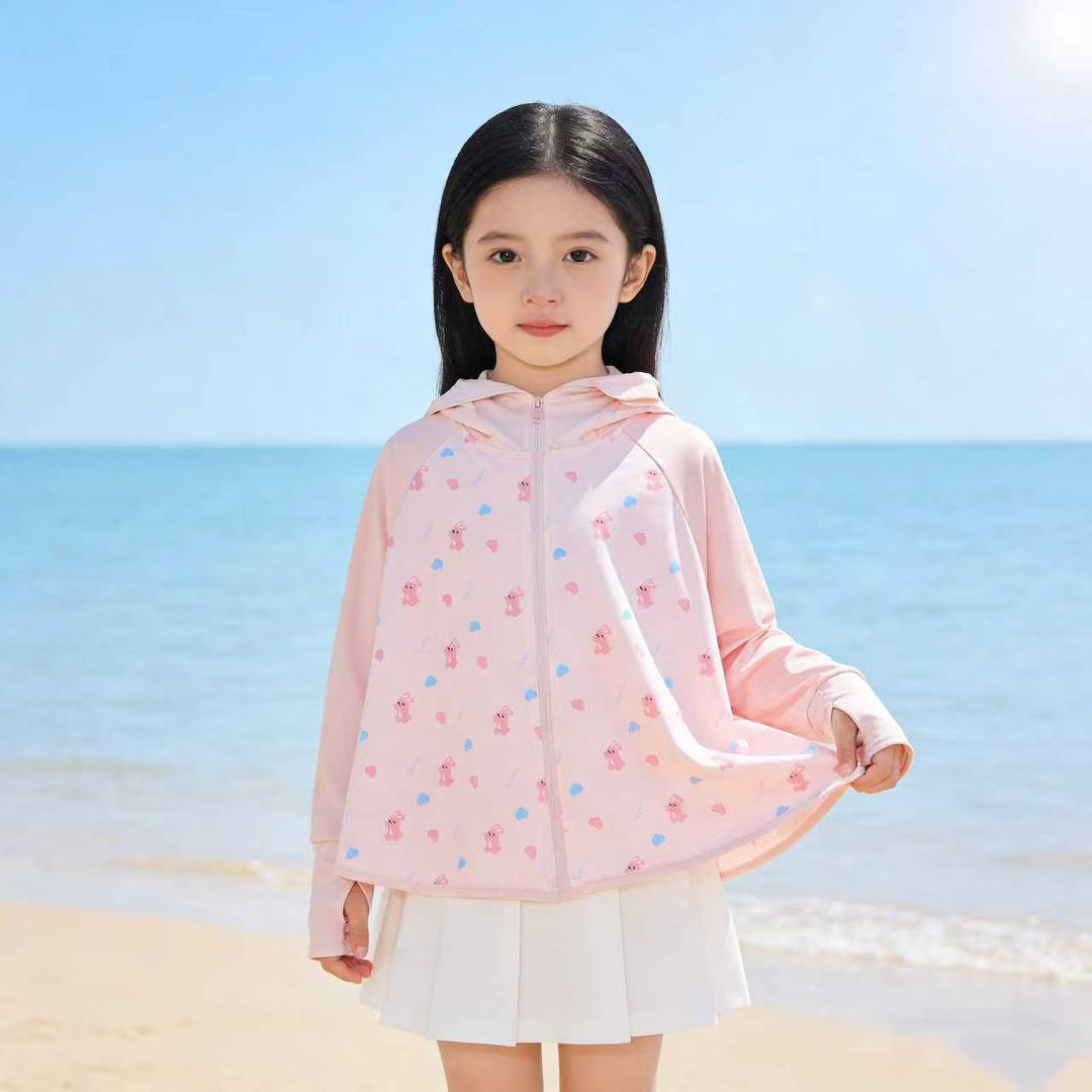 Unisex nan UV-Schutz Kapuzen-Cape für Kinder mit asymmetrischem A-Linien-Schnitt und Hasenprint  Drune